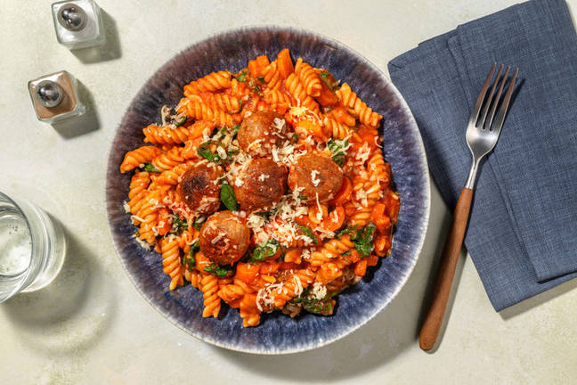 One-Pan Saucy Beef Meatball Fusilli