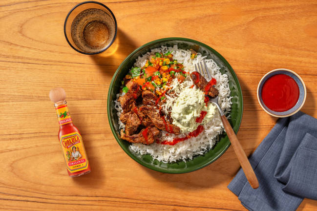 Tex-Mex Beef Burrito Bowl & Avocado Crema