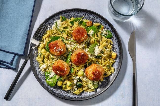 Herby Pork Meatballs & Pesto Risoni