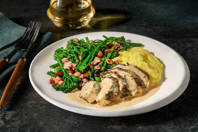 Luxe Herb-Crusted Chicken & Pancetta Greens