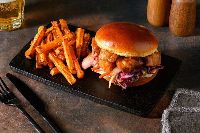 Teriyaki Pork Belly Burger & Kūmara Fries