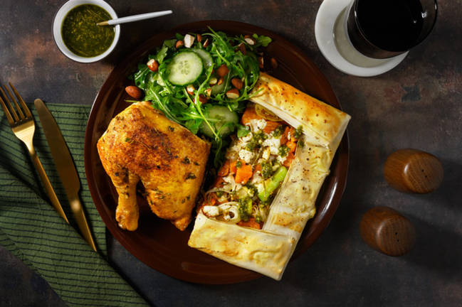 Herby Half Chicken & Kūmara-Feta Filo Galette