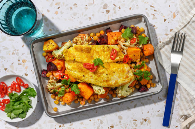 Rich Curried White Fish & Chickpea Traybake