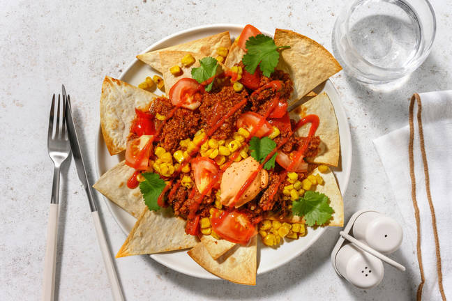 Loaded Fiery Plant-Based Mince Nachos