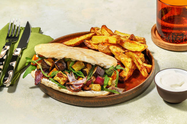 Stacked Chermoula Roast Veggie Pita Pockets
