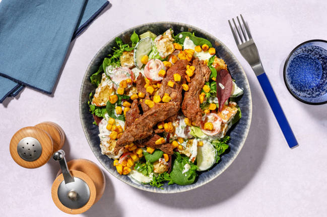 Quick Peri-Peri Beef Salad & Herby Dressing