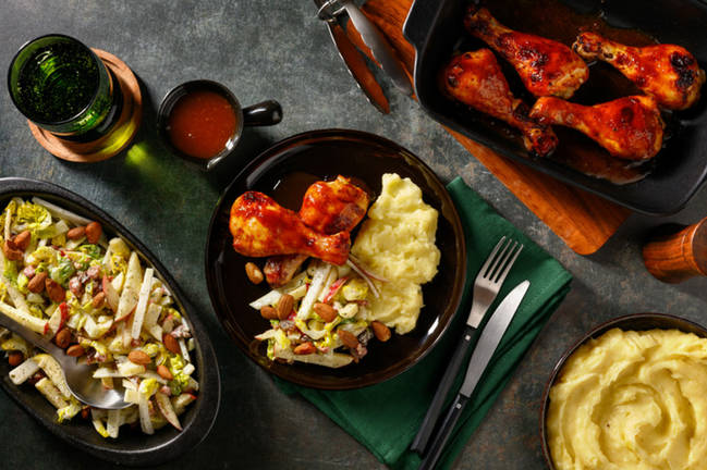 BBQ Chicken Drumsticks & Cheesy Mash