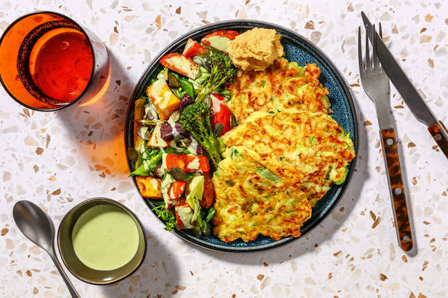 Cheesy Zucchini Fritters & Veggie Salad