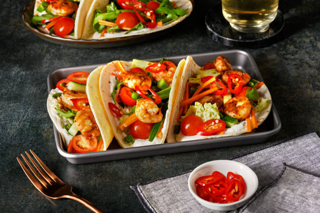 Seared Mumbai Prawn & Cucumber Tacos