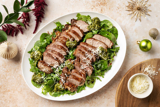 Holiday Beef Tagliata & Pesto Topping