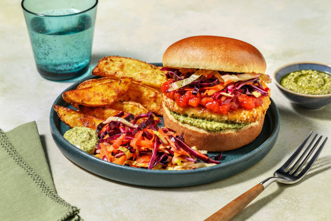 Crumbed Halloumi Burger & Spiced Wedges