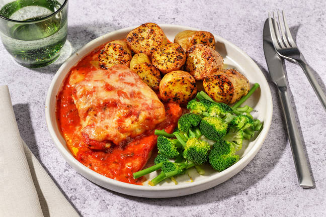 Cheesy Tomato Chicken & Chat Potatoes