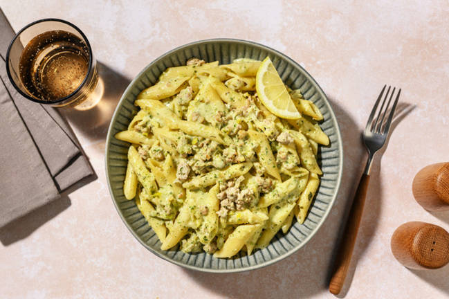 Creamy Beef & Pork Presto Pesto Penne