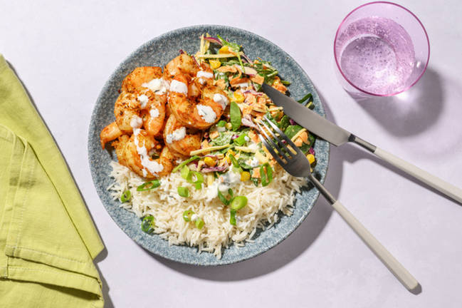 American-Spiced Prawns & Garlic Rice