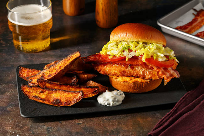 Chicken Schnitzel & Caramelised Bacon Burger