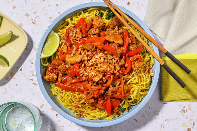 Cumin-Turmeric Fried Noodles with Beef and Pork