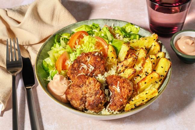 Beef-Pork Cheeseburger Bites & Cos Salad Bowl