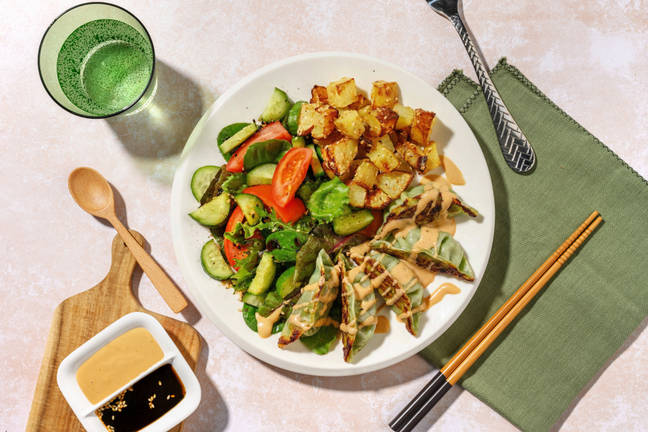 Veggie Gyozas & Golden Sesame Potatoes