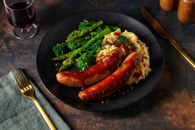 Saucy Pork Sausages & Parmesan-Bacon Mash