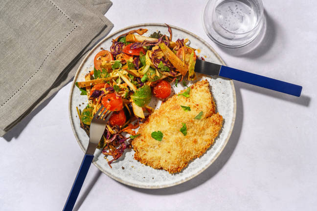 Superquick Crumbed Basa & Ribbon Slaw