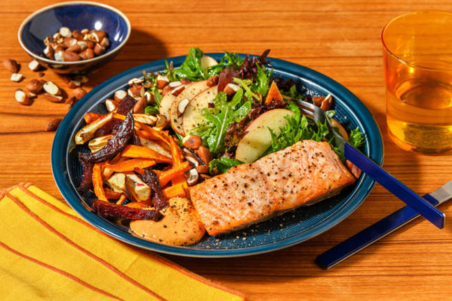 Herby Baked Salmon & Apple-Almond Salad