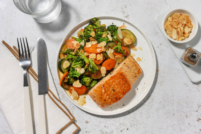 Seared Salmon & Mustardy Blistered Veggies