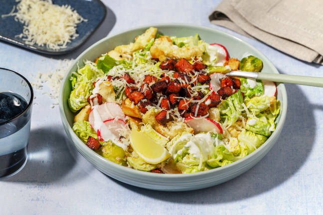 Quick Chorizo & Brussels Sprout Caesar Salad