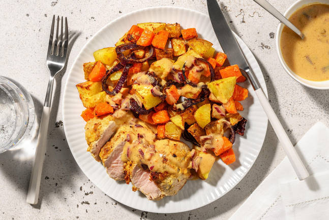 Porc et légumes rôtis