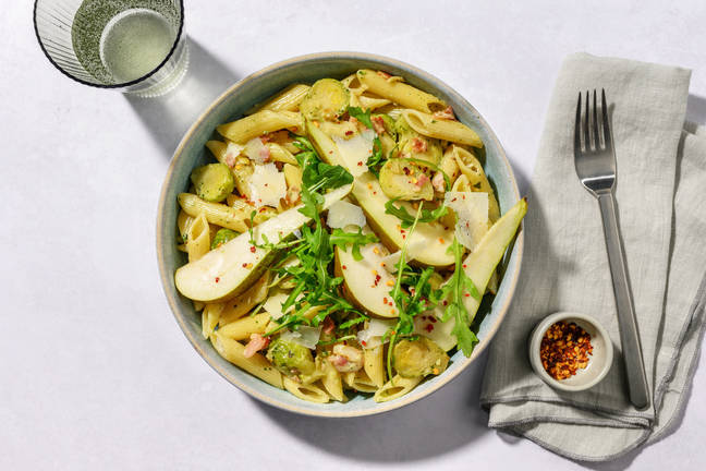 Basil Pesto Bacon Penne & Pear Salad