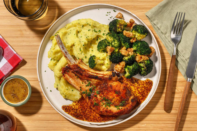 Maple-Mustard Pork Chops with Candied Walnuts