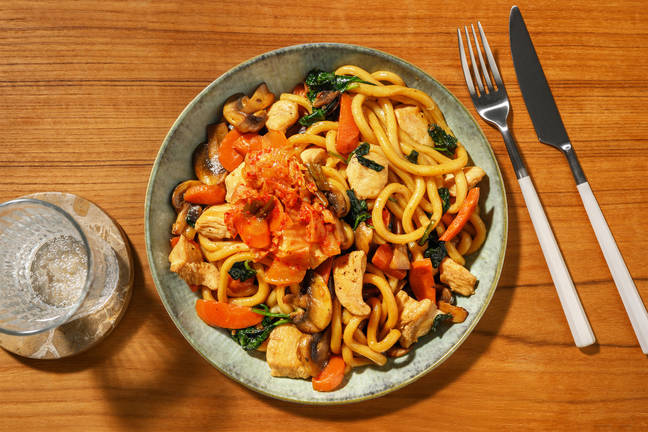 Easy Chicken & Kimchi Egg Noodle Stir-Fry