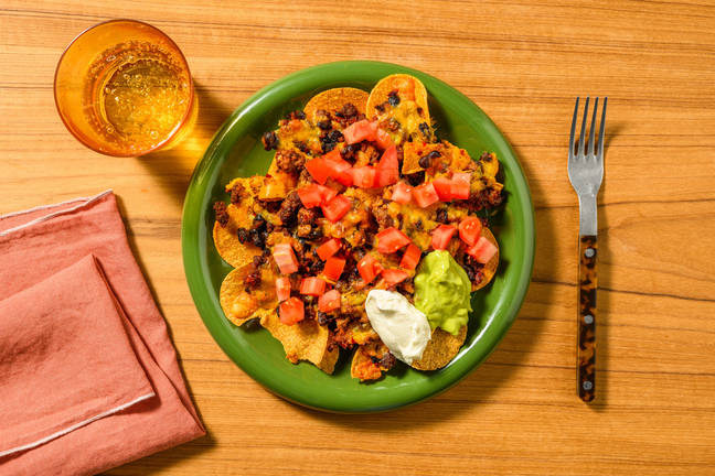 SuperQuick Cheesy Chorizo and Black Bean Nachos
