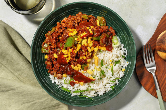 Bols de riz au bœuf et aux poivrons BBQ super rapides