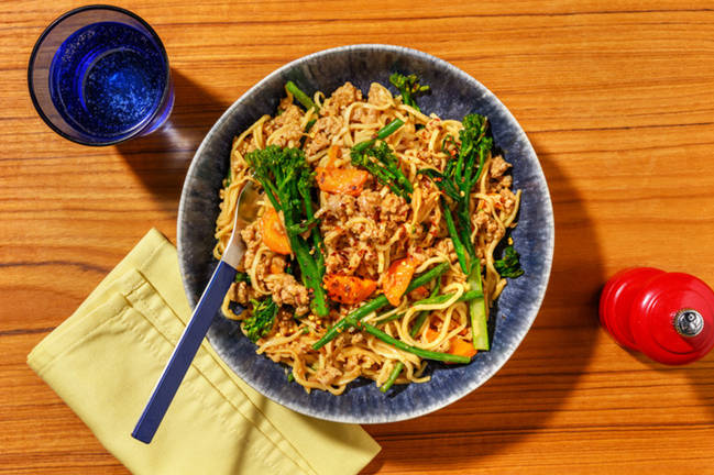 Peanut Pork Noodles & Stir-Fried Veggies