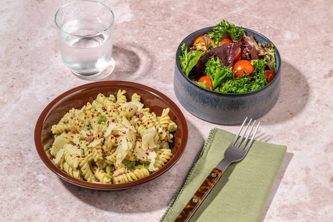 Creamy Bacon & Pesto Fusilli