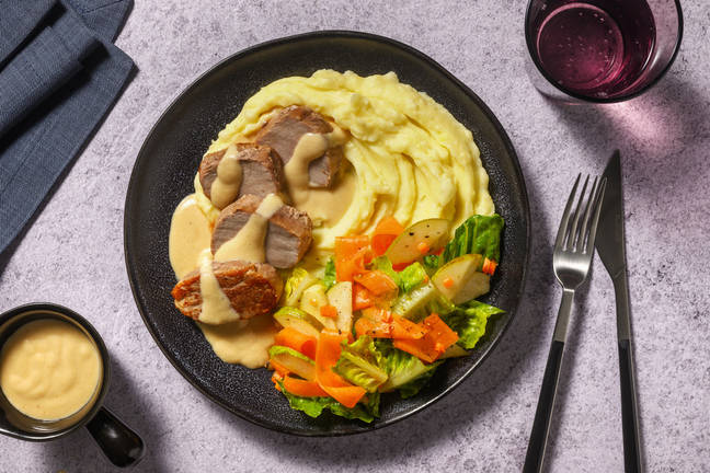 Svinemedaljoner i cremet gruyère-sauce