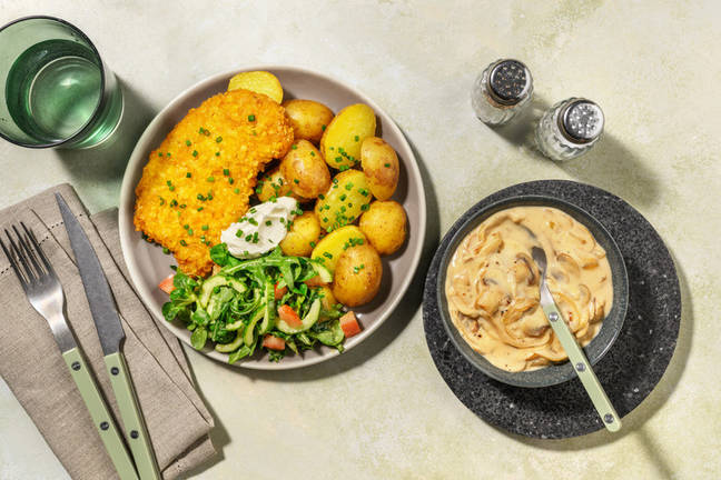 Veggie schnitzel met champignonroomsaus