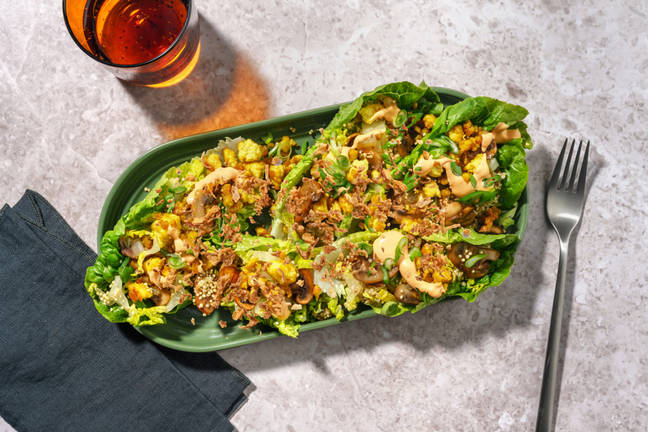 Ssam de tofu salteado con setas y quinoa