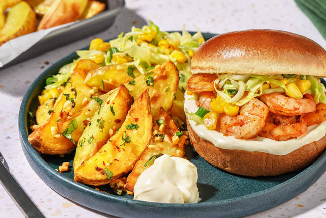 Søramerikansk-inspirert rekeburger