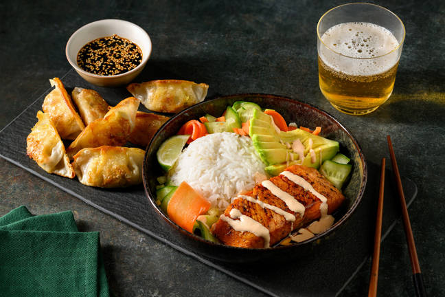 Teriyaki-laks og grøntsagsgyoza