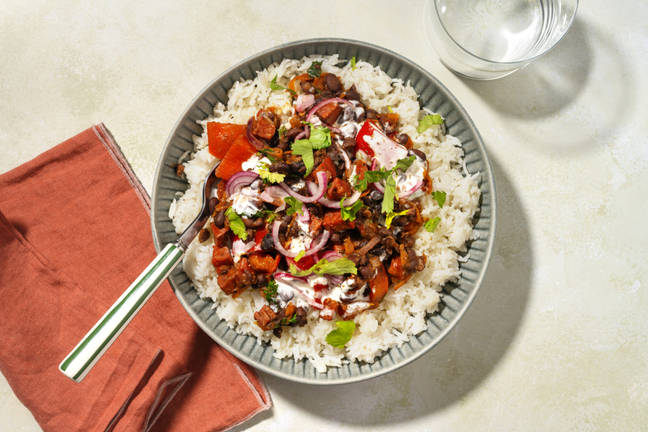 Chorizo, Bell Pepper and Black Bean Frejolada