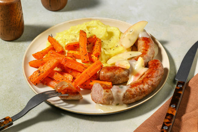 Cumberland Sausages and Aligot Inspired Cheesy Mash