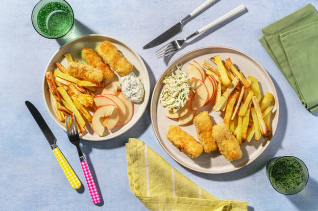 Stekt pankopanerad vit fisk med pommes