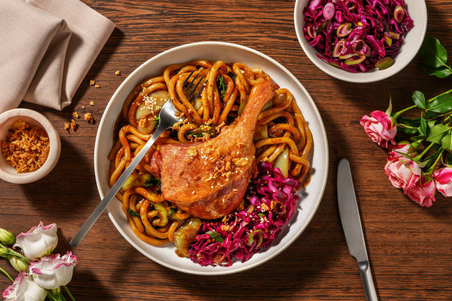 Konfitert andelår og ferske udonnudler