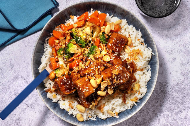 Sweet & Sticky Tofu with Crispy Onions