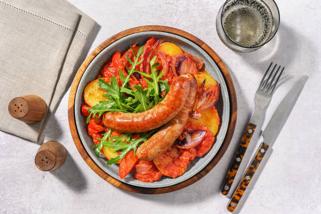 Lecsó-inspirerad korv- och grönsaksgryta