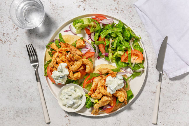 Græsk kylling i pitabrød 