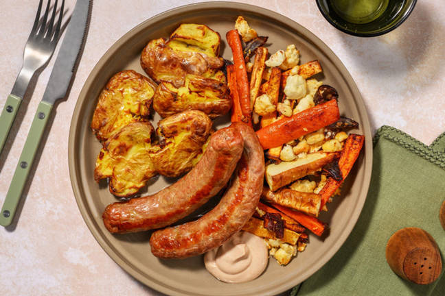 Honningbagte rodfrugter og kålpølse 