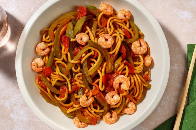 Noodles ai gamberetti e peperoni in salsa teriyaki