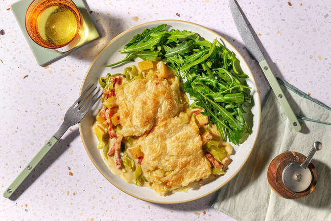 Irländsk bacon- och purjolökspaj på smördeg